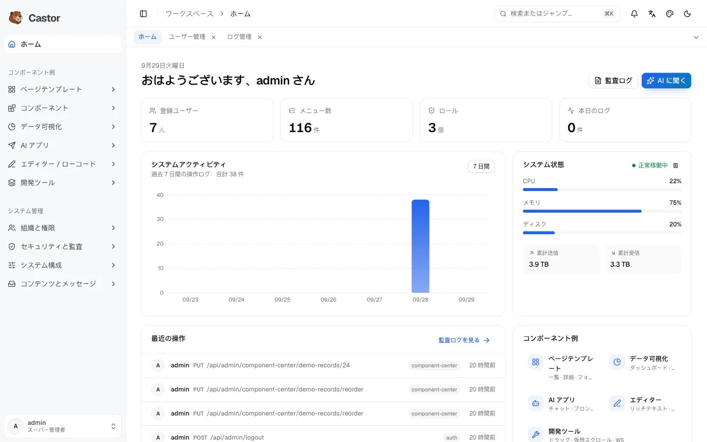 Castor — ダッシュボード